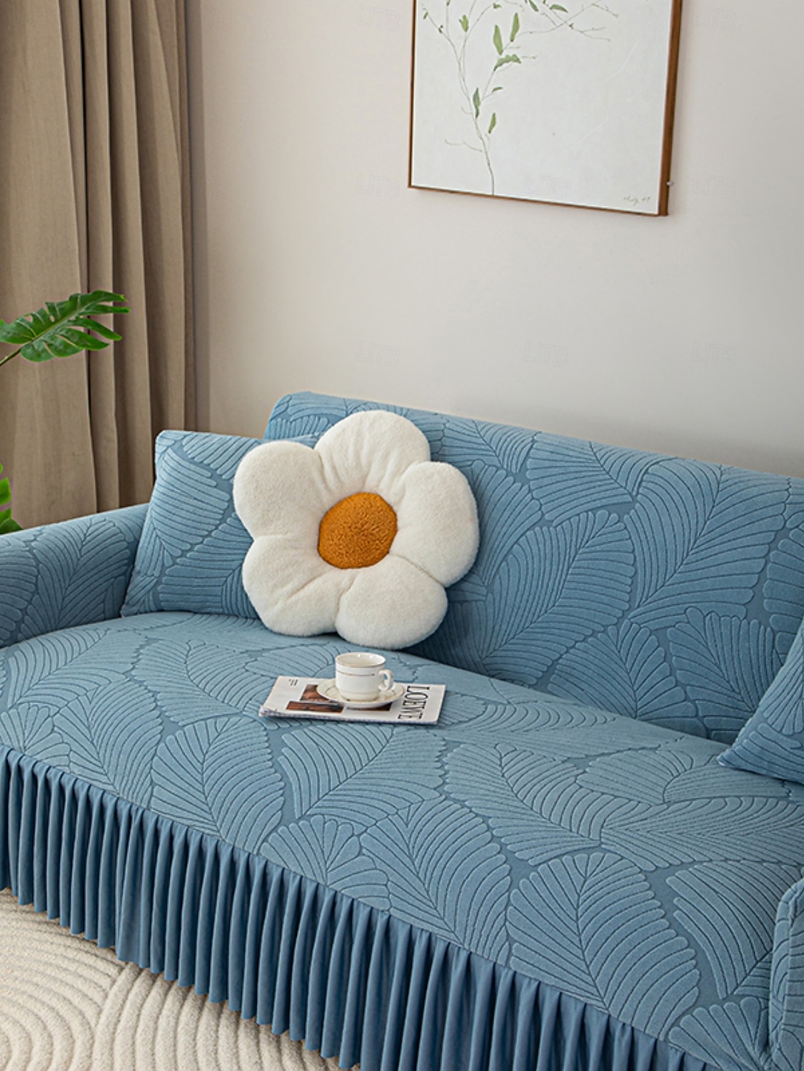Capa de sofá com saia elástica jacquard, cor sólida premium, quatro estações, espessada, antiderrapante, universal, capa para sofás de 2026 por $50.99 –P8