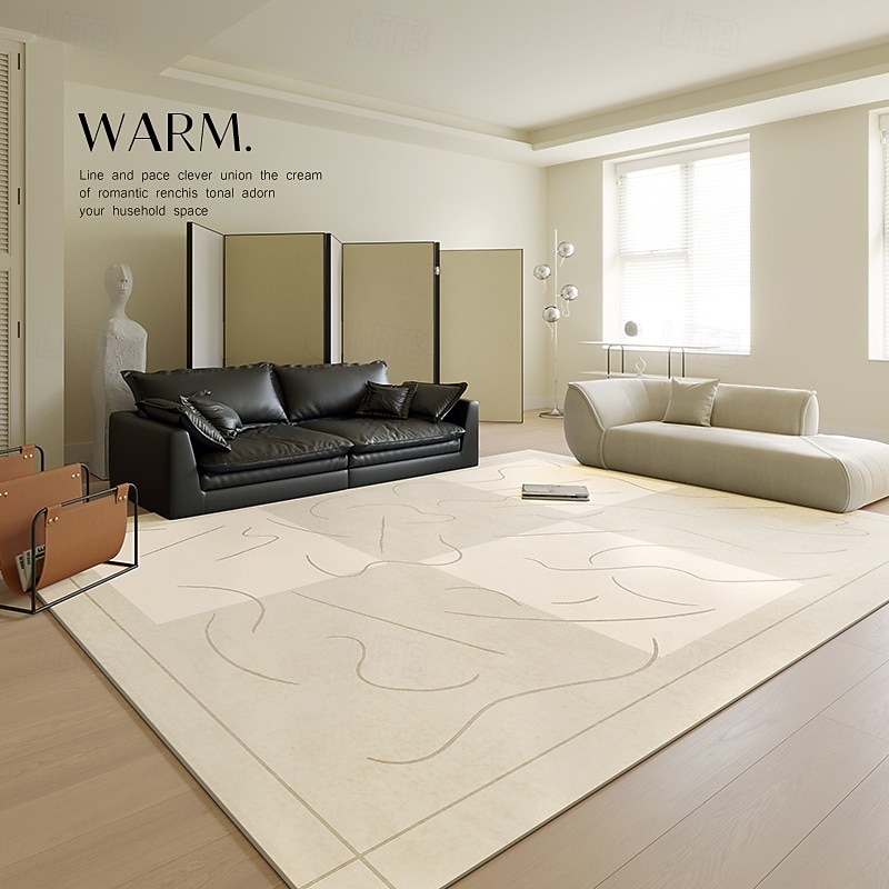 Tapete estilo creme, tapete aconchegante para sala de estar, tapete macio para cabeceira de quarto, tapete grande para sofá &mesa de centro, decoração de apartamento com cobertura total de 2026 por $62.99 –P1