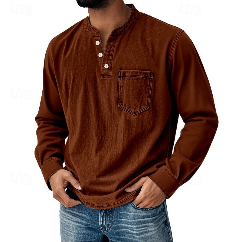 Pánské Retro Tričko Henley Tričko Tričko Dlouhý rukáv Retro Na běžné nošení Ležérní Jaro Podzim Celý rok Černá Růžová Fialová Vodní modrá Hnědá Henley Tričko Henley 2025 - $27.99 –P10