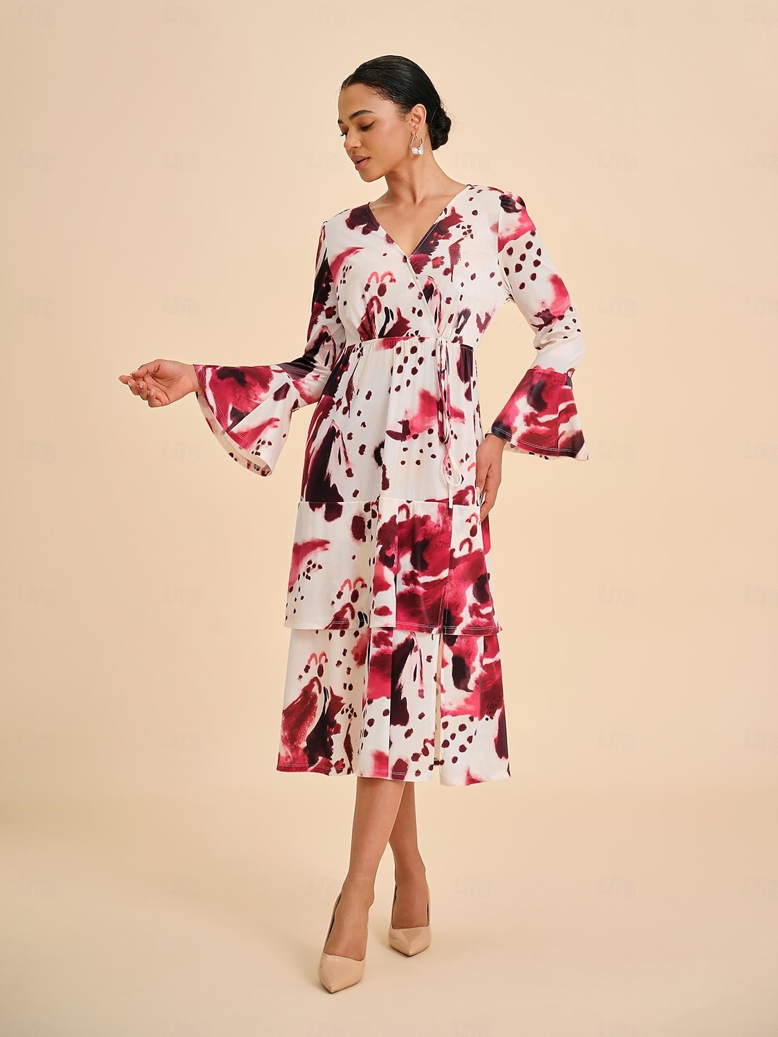 Da donna Femminile Vestito Casual Borgogna Manica Lunga Maniche Corte Estate Primavera Tutte le stagioni Scollo a V Elegante XS S M del 2025 a $97.99 –P2