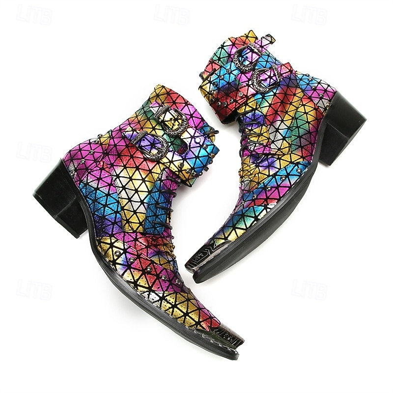 Herrenstiefel mit Regenbogenmuster und reflektierender Textur – stylische und farbenfrohe Schuhe für Festivals, Partys und Modebegeisterte 2026 - $159.99 –P8