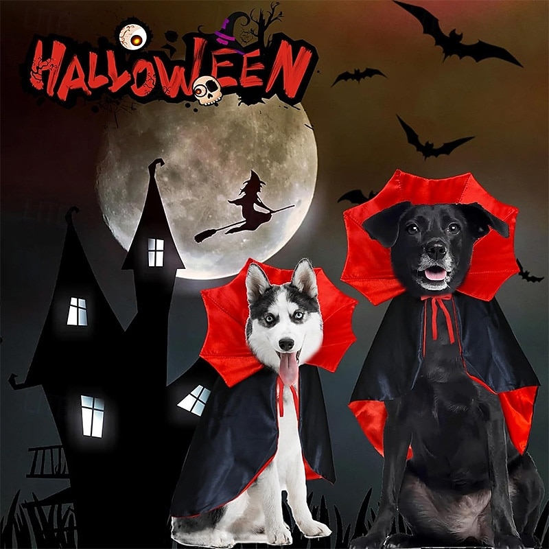 1pc Halloween Pet Cape Costume - Red & Black Vampire Design with ...