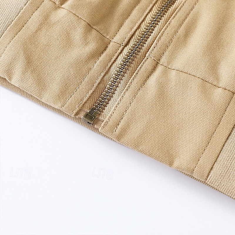 Homens Jaqueta Carga Jaqueta casual Férias Diário Respirável Bolsos Outono Inverno Tecido Moda Clássico Lapela Padrão Preto Marron cáqui Casaco de 2025 por $51.99 –P5
