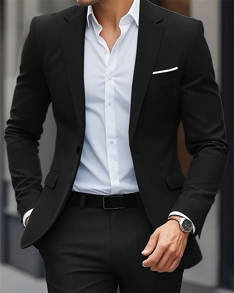 Herre Blazer Virksomhet Cocktailfest Bryllupsfest Mote Fritid Vår Høst Polyester عادي Lomme Knapper Bekvem Enkeltkneppet Blazer Svart Navyblå Himmelblå 2026 - $65.99 –P7