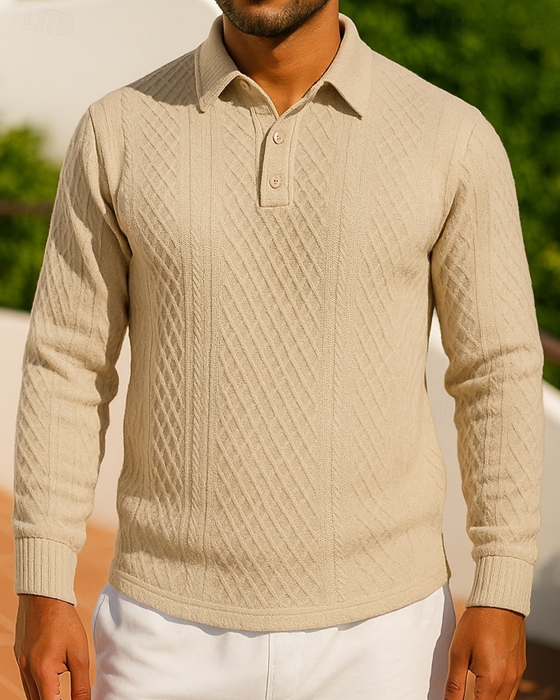 Miesten Jacquard-neulepaita Vapaa-ajan poolopaidat Jakardi Pitkähihainen Topit Urheilu- ja treenivaatteet Syksy Yhtenäinen Muoti Ulkoilu Matkailu Urheilu Urheiluasut Urheiluvaatteet Musta Sininen 2025 - $25.99 –P3