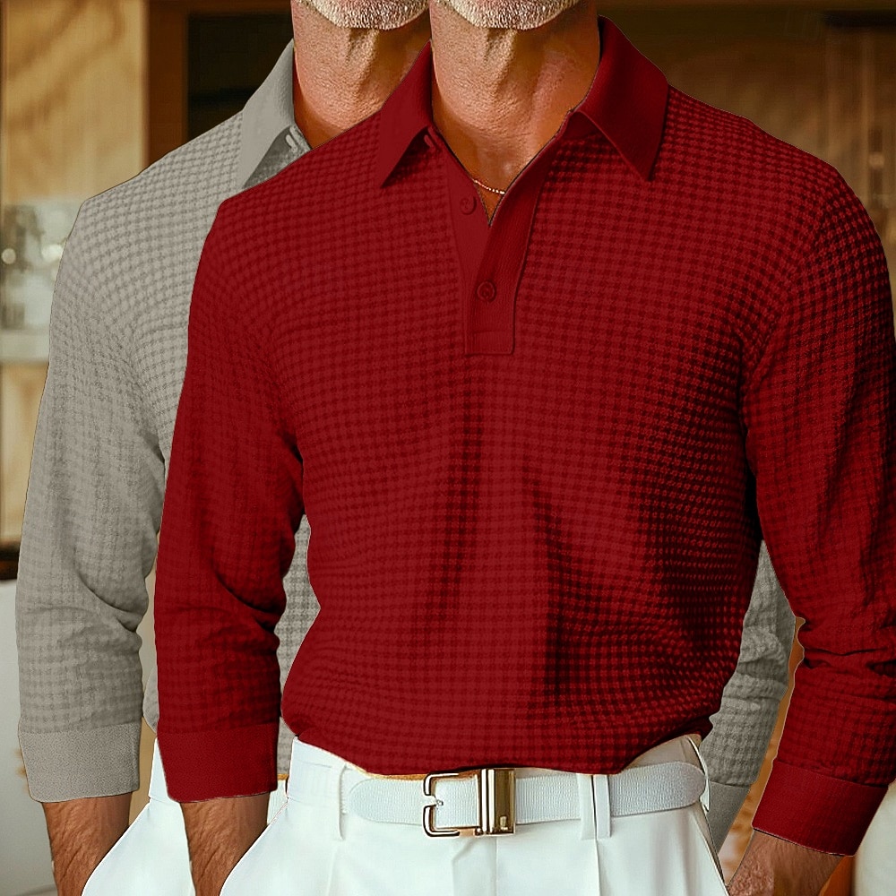 Herren Waffel-Poloshirts Golfshirt Langarm Kragen Revers Frühling Herbst Ganzjahres Einfach Texture Basic Modern Lässig 2 teilig Knöpfe Straße Lässig Sport A B C Top T-Shirt für Herren 2025 - $40.99 –P4