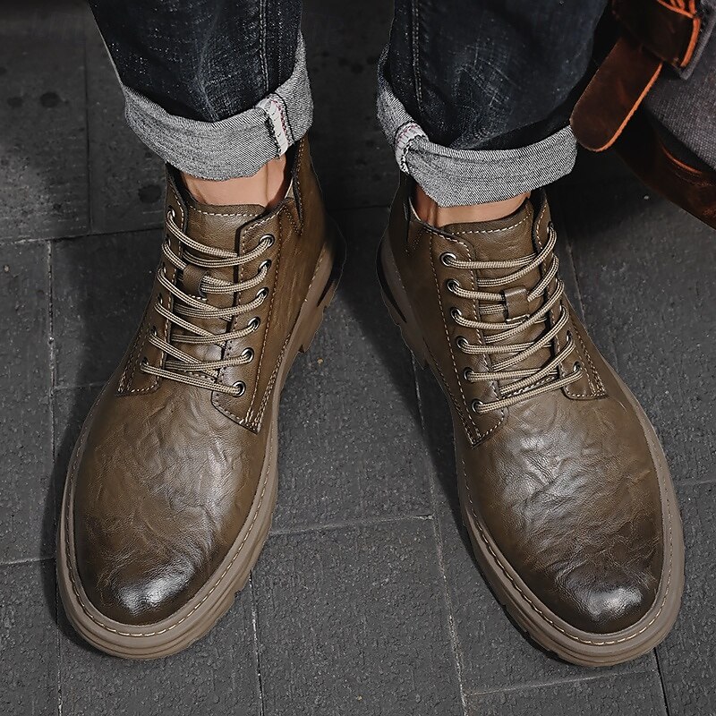Per uomo Stivali Retrò Camminata Vintage Quotidiano PU Confortevole Stivali a Metà Polpaccio Allacciatura Nero Cachi Primavera Autunno del 2026 a $59.99 –P7