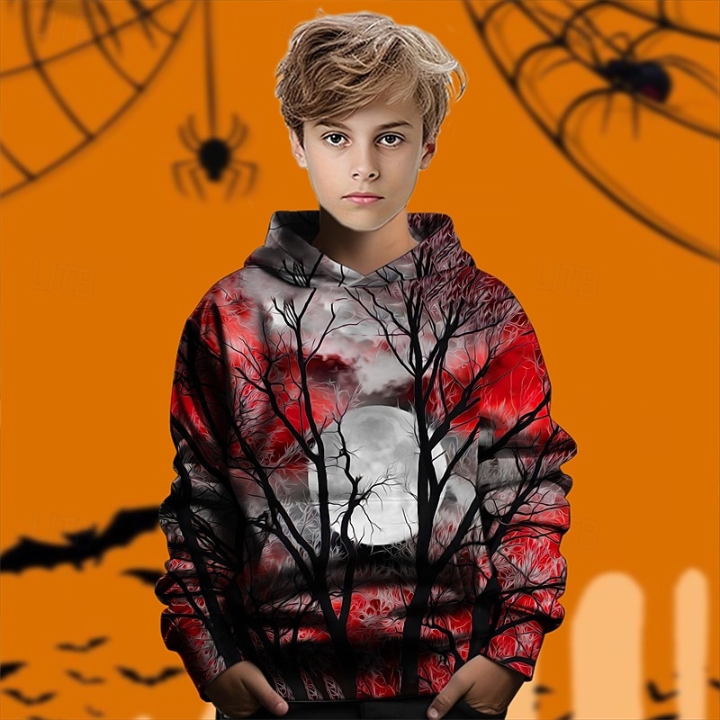 Halloween Ragazzi 3D Albero Felpa con Cappuccio Manica Lunga Primavera Autunno Moda Streetwear Bambini 4-12 Anni Con cappuccio All'aperto Casuale Quotidiano Vestibilità regolare del 2025 a $18.99 –P6