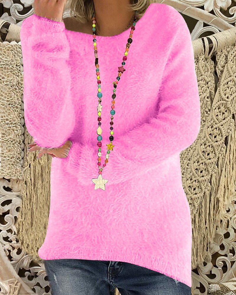 Damen Pullover Streetwear Lässig Einfarbig Gerippt Rundhalsausschnitt Gestrickt Langarm Normale Oberteile Stricken Outdoor Täglich Wochenende Intensives Rosa Rosa Herbst Winter 2026 - $27.99 –P3