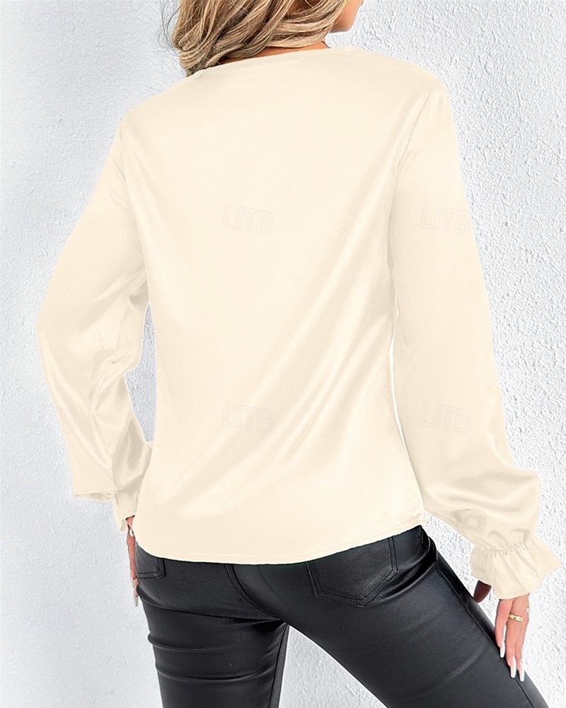 Жен. Рубашка Elegant Нарядный Атласный верх Драпировка Сплошной цвет Стиль На каждый день Длинный рукав Вырез-хомут Обычные топы Повседневные На выход Черный Розовый Зеленый Абрикосовый Весна Осень 2026 - $27.99 –P24