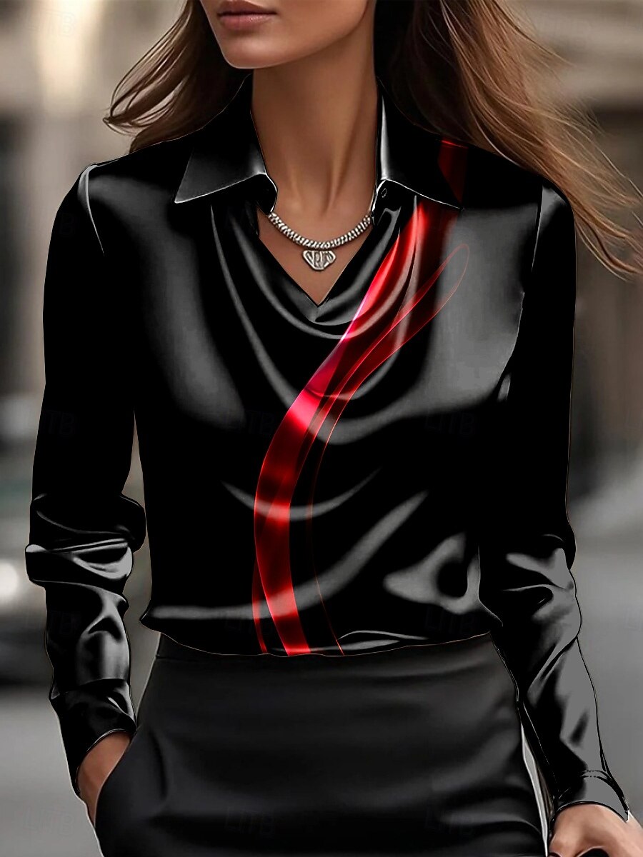 Per donna Camicia Arricciato Drappeggiato Ombre Grafico Astratto Elegante Essenziale Casual Manica Lunga Scollo a Cascata Top Regolari Quotidiano Lavoro Abbigliamento da sera Blu Rosso Viola del 2026 a $32.99 –P5