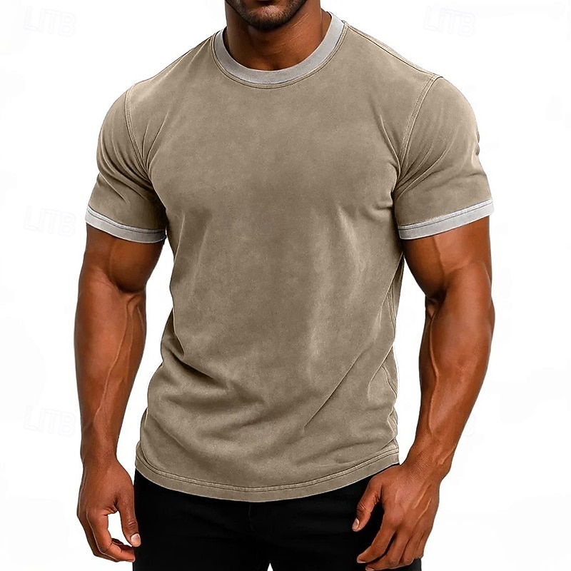 SoftFade™ T-Shirt pentru Bărbați T-Shirt Top Mâneci Scurte Mâneci Scurte Guler Rotund Guler în V Vară Culoare Solidă Vintage Culoare Bloc Cămașă Făcută Spălată Casual Vacanță Stradă Verde Închis Maro 2026 - $29.99 –P5