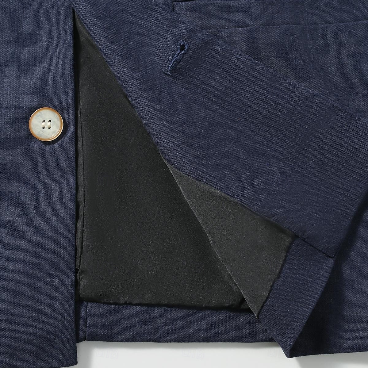 Per uomo Giacca di lino Formale Casa Bottoni Minimalista Primavera & Autunno Autunno Tutte le stagioni Tinta unica Attivo Vintage Colletto a Camicia Regolare Blu marino Verde Cachi Azzurro Giacca del 2026 a $91.99 –P14