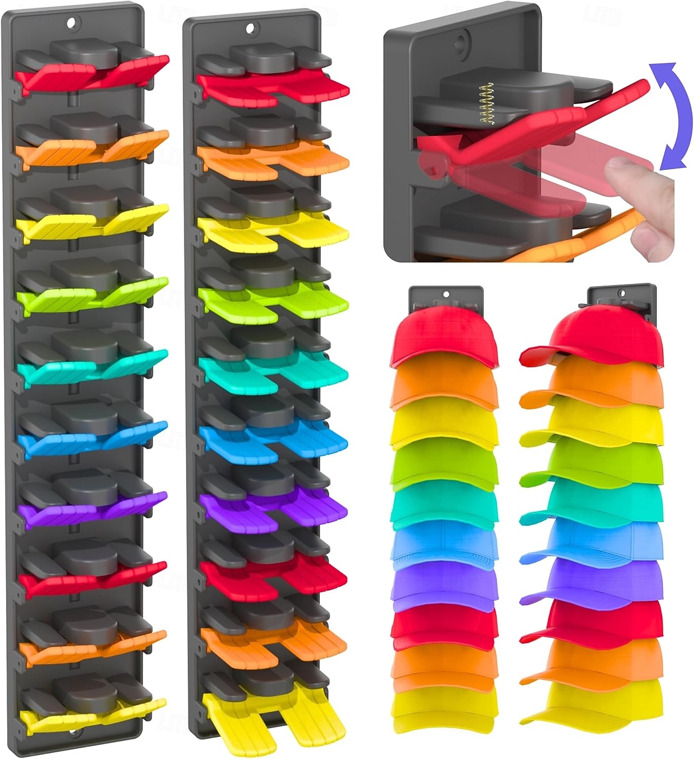2 confezioni di organizer per cappelli da baseball con clip a molla integrate - supporto per cappelli da armadio con montaggio a parete, contenitore per appendiabiti da porta/armadio (adesivo forte) del 2026 a $27.99 –P5