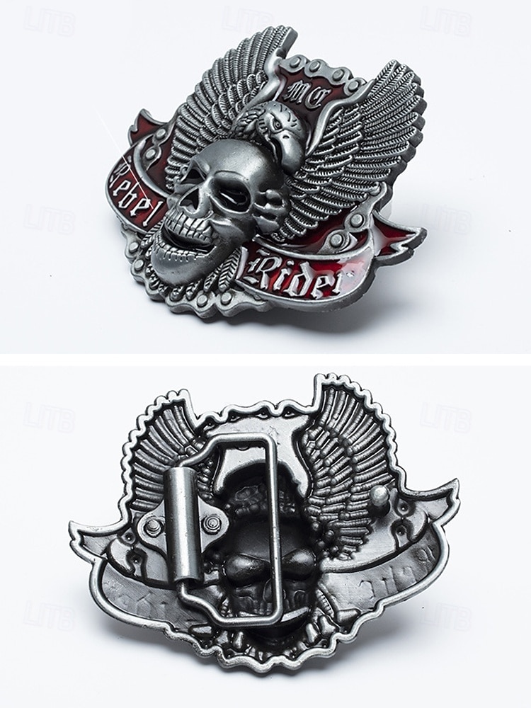 Ceinture en cuir véritable pour homme, motif Halloween, avec boucle tête de mort et aigle – Accessoire style motard gothique punk rock pour fêtes et festivals de 2025 ? $19.99 –P8