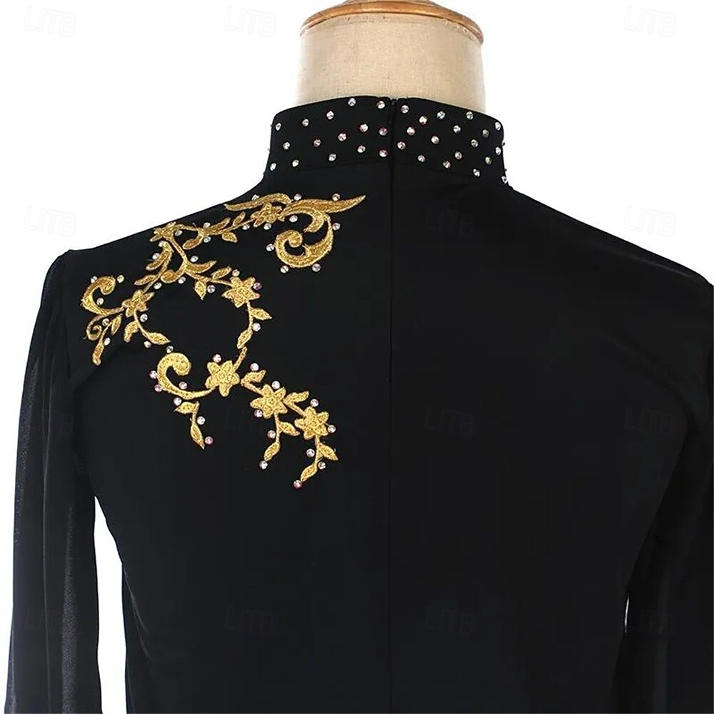 Figure Skating Top Men's Boys' Ice Skating Tops Black Patchwork Spandex High Elasticity Training Competition Skating Wear Classic Crystal / Rhinestone Long Sleeve Ice Skating Figure Skating 2025 - $338.09 –P8