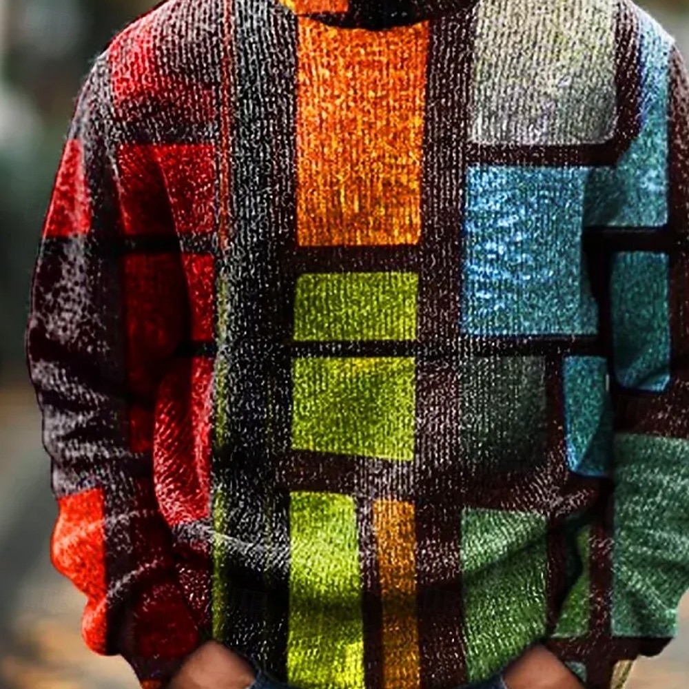Men's Geometric Color Block colour Pullover Sweater Jumper Knitwear Crewneck Casual Vacation Street Daily 3D Print Color Block Knitting Long Sleeve Fall Winter Multicolor a Multicolor B 2025 - $32.99 –P3