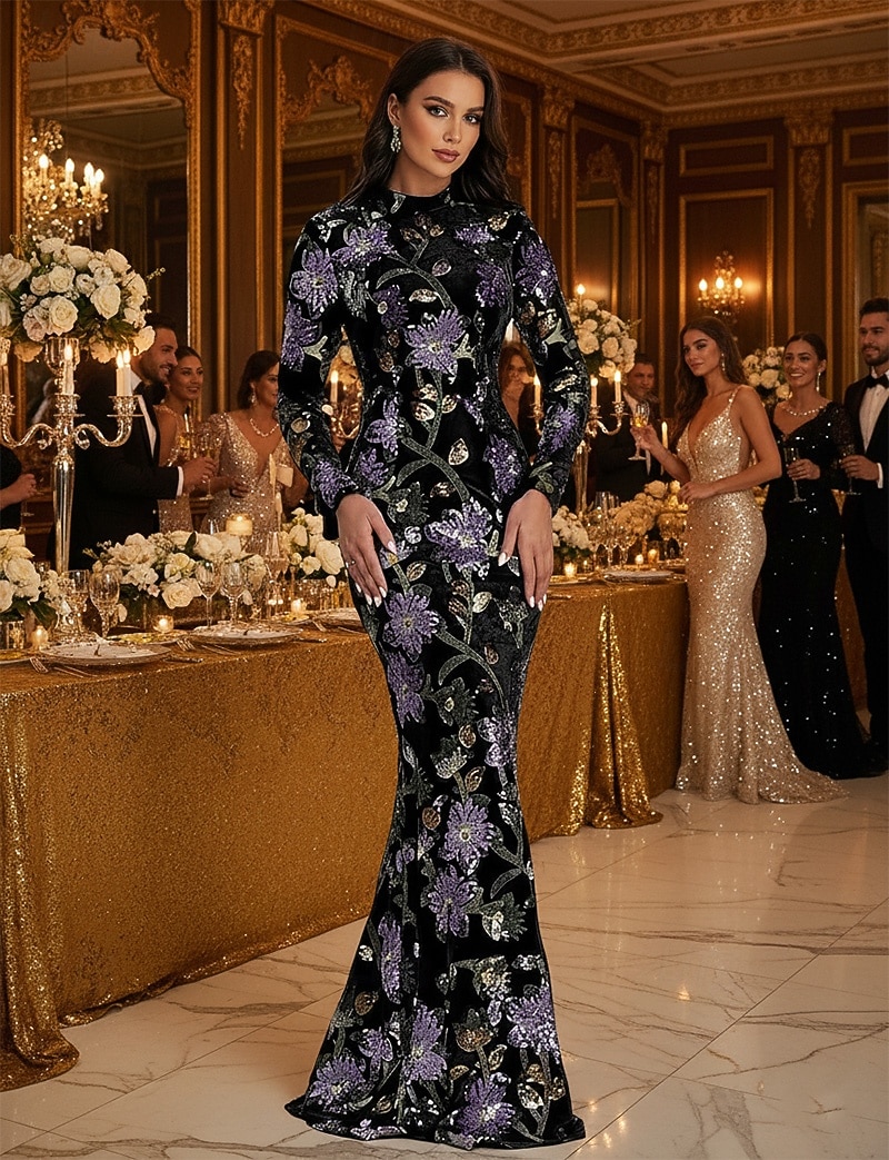Mermaid Trumpet Floor Length Beaded Eembroidered Formal Dresses Mother of the Bride Dress Prom Dresses Evening Gown Ball Gown Formal Dress Elegant Long Sleeve High Neck Wedding Formal Pink Dress 2026 - $206.99 –P1