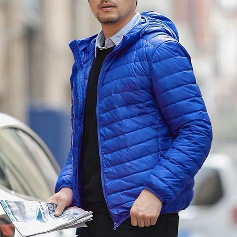 Herren Wintermantel Daunenjacke Gefütterte Jacke Tasche Polyester Urlaub Alltagskleidung Date Regulär Mode Lässig Bequem Thermowarm Winter Einfarbig Wein Schwarz Marineblau Königliches Blau 2025 - $24.99 –P4
