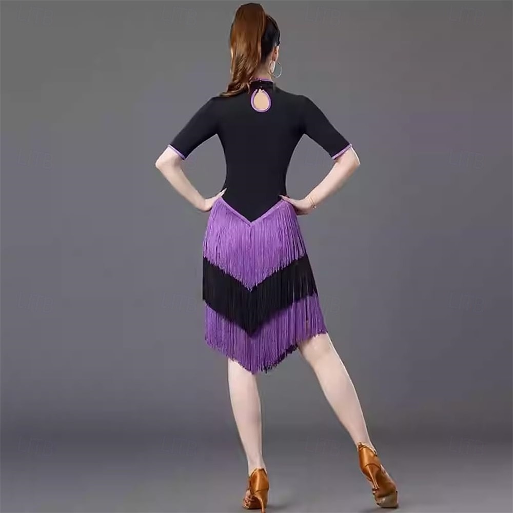Robe de compétition de danse latine à franges pour femmes, cheongsam, pompons, jupe d'entraînement de valse, cha cha salsa de 2025 ? $125.99 –P2