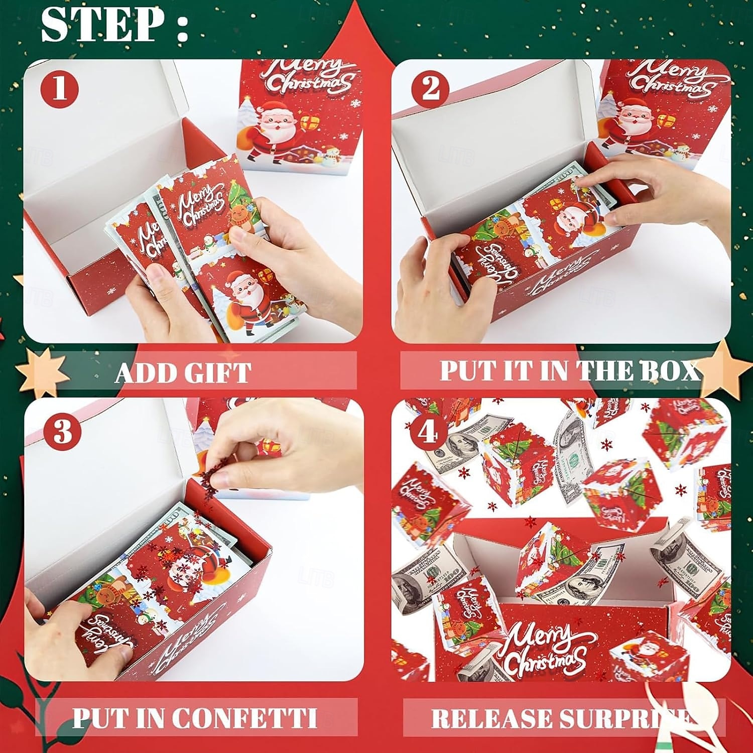 6/10/12/16/20 stk. juleoverraskelseshoppeeskesett - festlig rød papirgaveeske med julenissens design, sammenleggbar julepengeboks, gjør-det-selv unike sammenleggbare hoppende kontanter 2025 - $9.99 –P9
