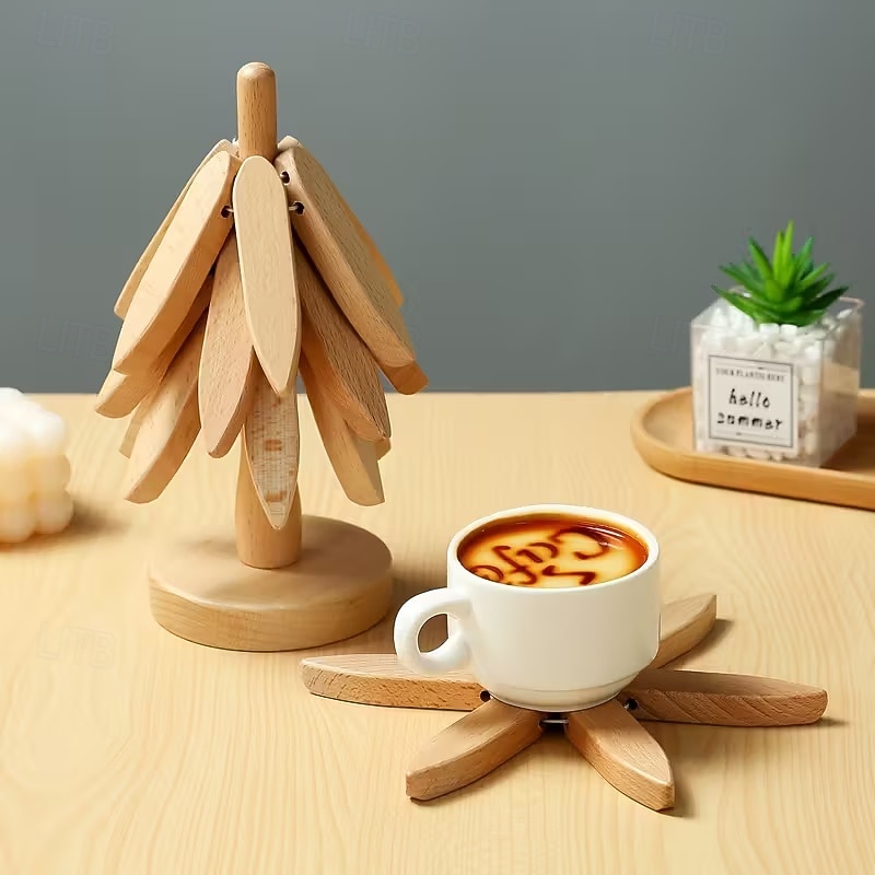ensemble de dessous de plat en bois naturel, 3/4/5 dessous de plat en bois &1 support comme un sapin de Noël, dessous de plat de cuisine pliable naturel pour casseroles, poêles, bols &théières de 2025 ? $12.99 –P13