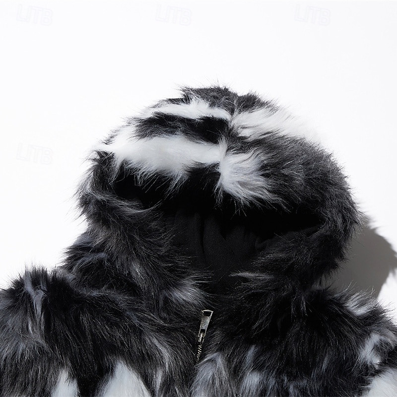Męskie Kurtka zimowa Zwykła kurtka Płaszcz ze sztucznego futra Urlop Codzienny Keep Warm Kieszeń Trykot Zima Wzór w panterkę Moda Moda miejska Kaptur Regularny Czarny Kurtki 2026 - $75.99 –P6