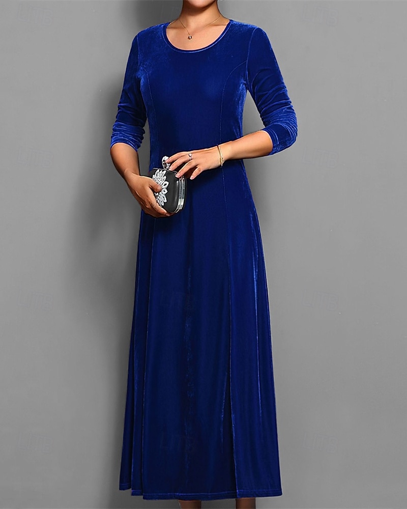 Femmes Robe Longue Maxi Robe Robe en Velours Robe Décontractée Robe de Cocktail Élégant Mode Moderne Quotidien Soirée Week-end Coupe régulière Uni Manche 3/4 Col ras du cou Noir Rouge Bleu Violet de 2025 ? $27.99 –P11
