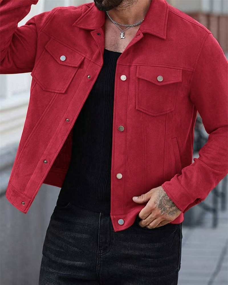 Homme Veste Légère Veste en faux suède Veste Décontractée Vacances Quotidien Respirant Avec Poches Printemps Automne Uni Mode Classique Revers Court Chameau Noir Rouge bleu marine Veste de 2025 ? $35.99 –P1