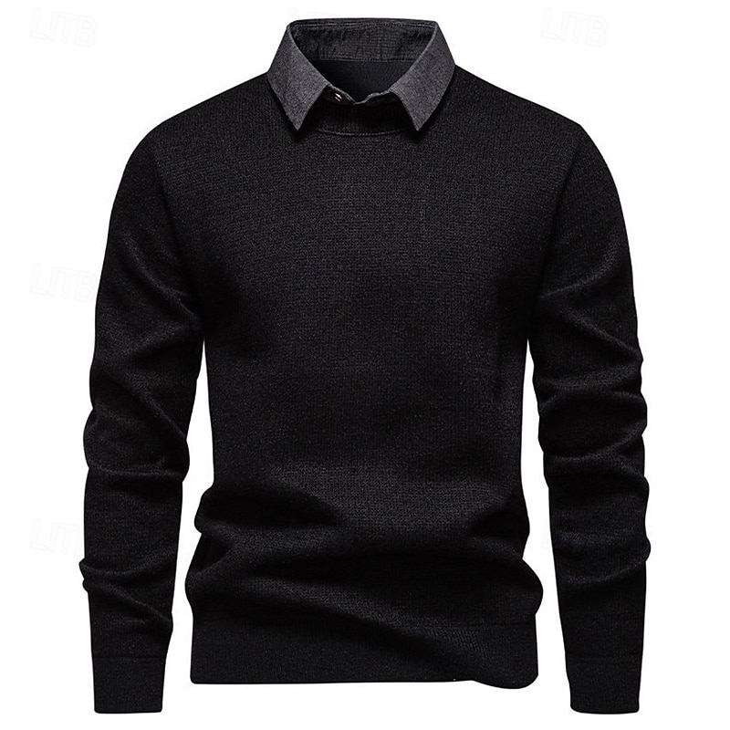 Men's Pullover Sweater Jumper Knit Sweater Ribbed Knit Regular Tops Knitted Fleece Plain Turndown Fashion Basic Vacation Daily Wear Clothing Apparel Winter Black Dark Gray S M L 2025 - $36.99 –P7