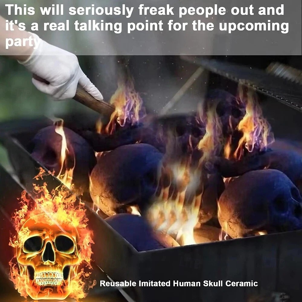 1 pezzo di braciere ignifugo in ceramica per Halloween, teschio, statuetta a forma di testa di scheletro in fiamme per camino o braciere, spaventoso accessorio per feste di Halloween e spaventosa del 2025 a $7.99 –P4