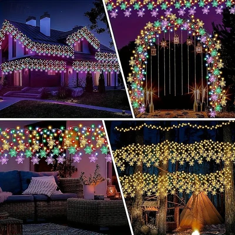 96LED Snowflake Curtain Lights 3.5m 8 Modes Lighting for Thanksgiving New Year Valentine's Day Home Balcony Living Room Garden Porch Atmosphere Decoration 2026 - $17.99 –P15