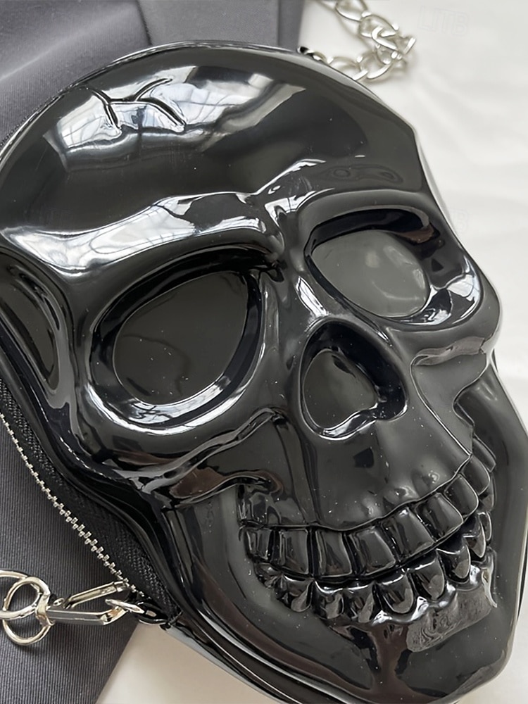 Dámská halloweenská crossbody kabelka s motivem lebky a řetízkem, 3D kostra přes rameno, gotická párty psací kabelka na kostýmy, cosplay a noční život. 2025 - $18.99 –P6