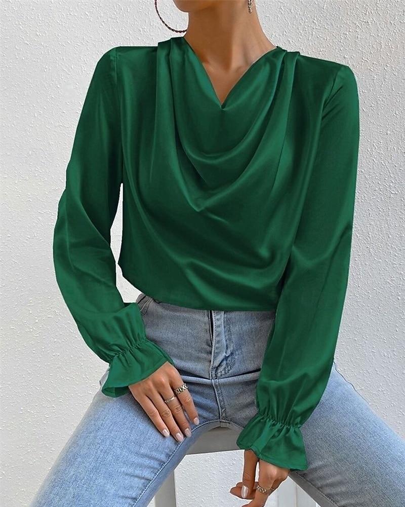Femmes Chemise Chemise en satin Uni Élégant Occasionnel manche longue Col Bénitier Hauts Réguliers Quotidien Sortir Drapé Noir Rose Claire Vert Abricot Printemps Automne de 2025 ? $18.99 –P6