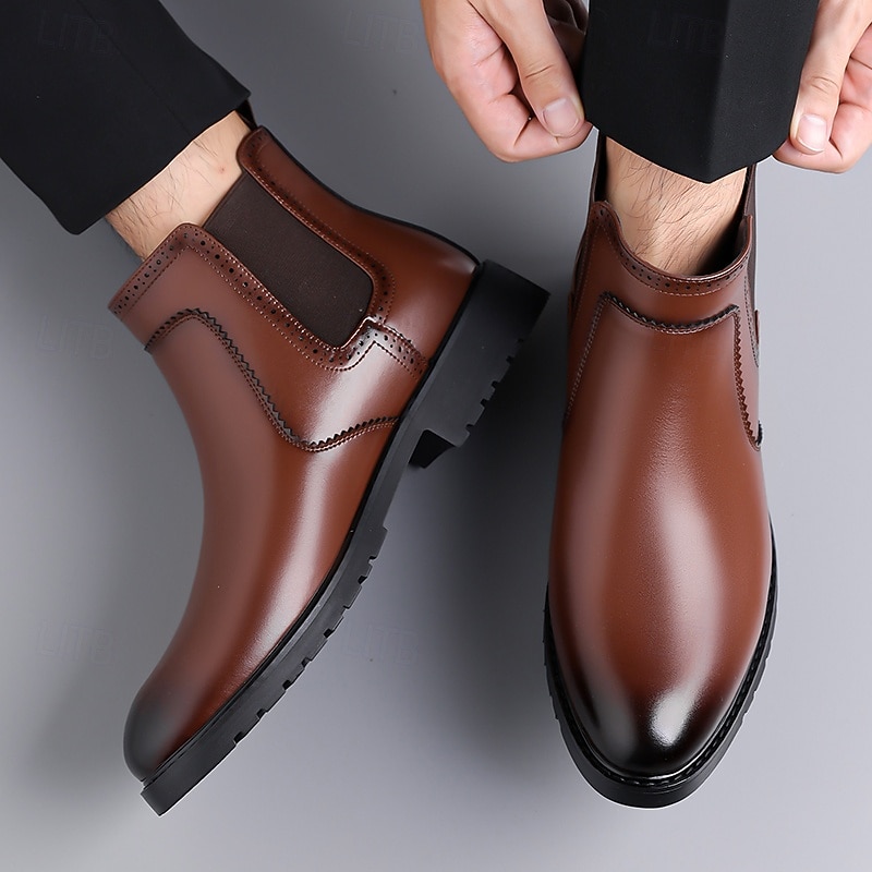 Homme Bottes Rétro Marche ancien Quotidien Cuir PU Confortable Bottes Mi-Mollet Mocassin Brun foncé Noir Printemps Automne de 2025 ? $54.99 –P10