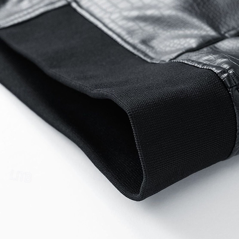 Men's Faux Leather Jacket Biker Jacket Motorcycle Jacket Vacation Daily Windproof Pocket Spring Fall Plain Fashion Classic Stand Collar Regular Black Red Jacket 2026 - $48.99 –P11