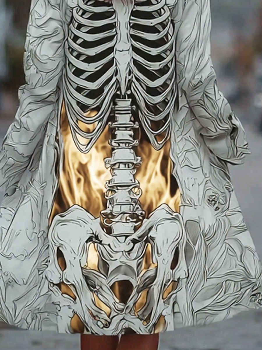 Damski płaszcz szkieletowy lekkie wygodne z nadrukiem vintage artystyczny casual czaszka casual długi bez kołnierza regularny krój długi rękaw odzież wierzchnia biała wiosenna jesienna 2026 - $28.99 –P3
