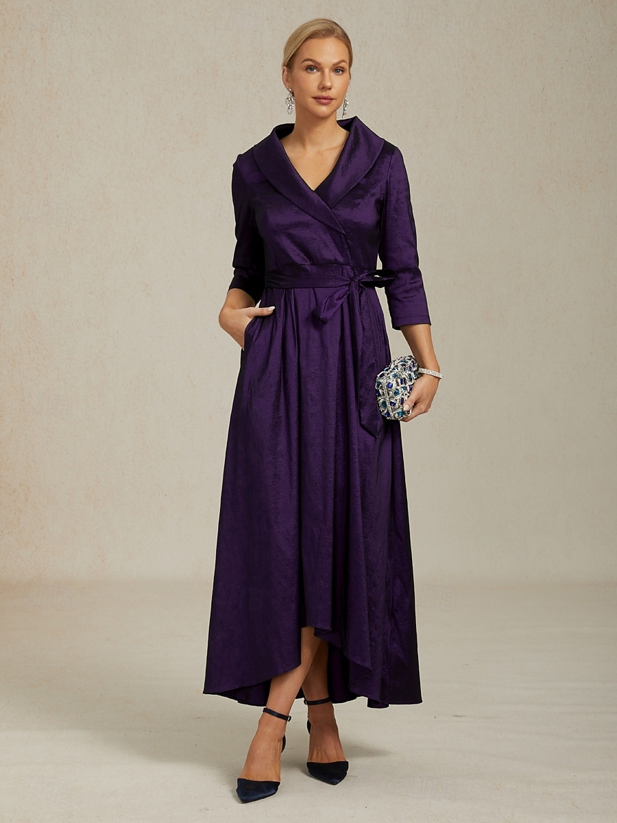 Femmes Robe Maxi Robe de Soirée Élégant ancien Coupe régulière Couleur Unie Manche 3/4 Col en V Aubergine Automne Hiver de 2025 ? $129.99 –P1