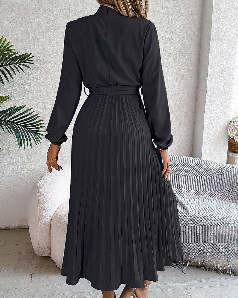 Mulheres Vestido midi vestido de cetim Vestido de festa Vestido Coquetel Vestido franzido Elegante Moderno Festa de Noite Festa Encontro Normal Tecido Manga Longa Colarinho Chinês Preto Rosa Vinho de 2026 por $31.99 –P20