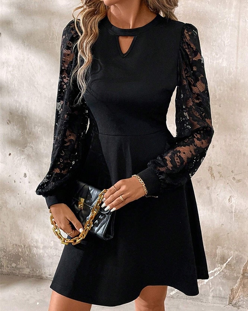 Damen Minikleid Freizeitkleid Cocktailkleid Elegant Mode Modern Laternenärmel Täglich Abendgesellschaft Wochenende Normale Passform Einfach Langarm Rundhalsausschnitt Schwarz Frühling Herbst 2025 - $27.99 –P1