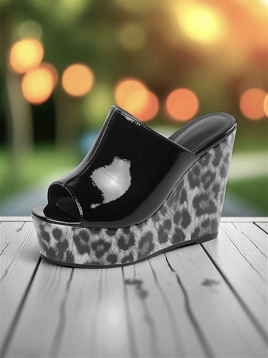 Dámské červené lakované sandály na klínku - boty s otevřenou špičkou a leopardím potiskem na platformě, vhodné na noční život a do klubu 2025 - $32.99 –P3