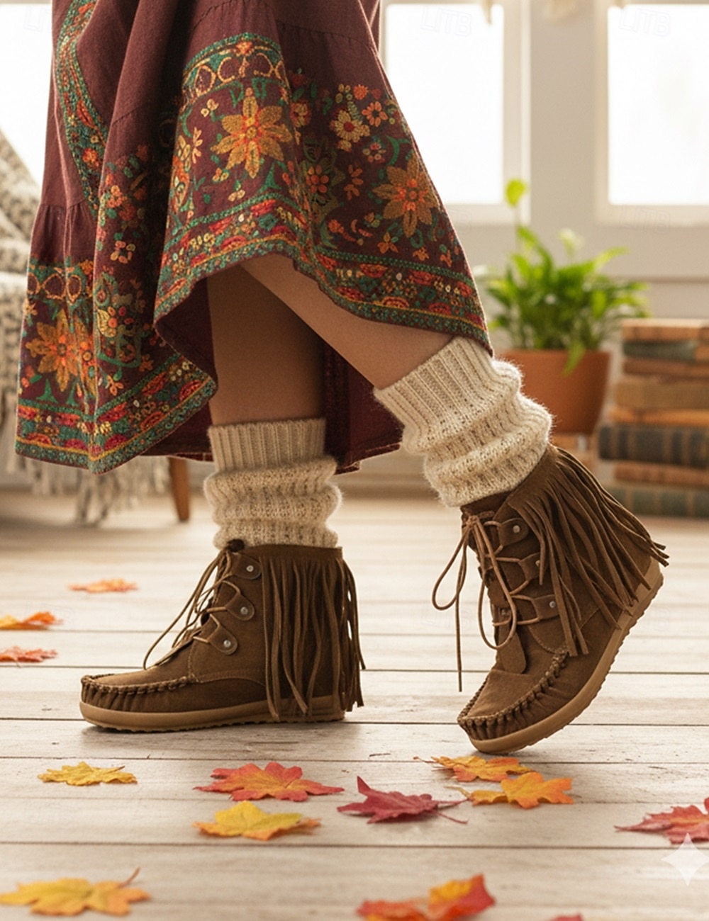 Women's Brown Fringe Moccasin Ankle Bootswith Lace-Up Design for Boho Style - Perfect for Festivals and Everyday Wear 2026 - $46.99 –P3