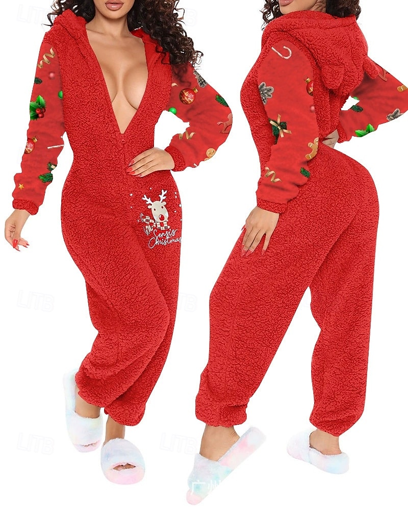 Dam Onesies Ledigt Komfort Comfrt Ren färg Ficka Jul Hem Långärmad Luvtröja Rodnande Rosa Vin Rubinrött Fuchsia Brun Vår Höst Vinter 2025 - $48.99 –P4