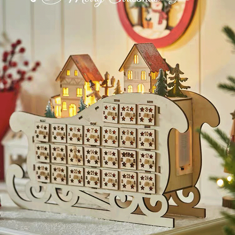 Ξύλινο Χριστουγεννιάτικο Ημερολόγιο Advent Σκηνή Γέννησης Σπίτι Με Κουτιά 24 Συρταριών και Ζεστά LED Χριστουγεννιάτικη Διακόσμηση 2025 - $88.99 –P6