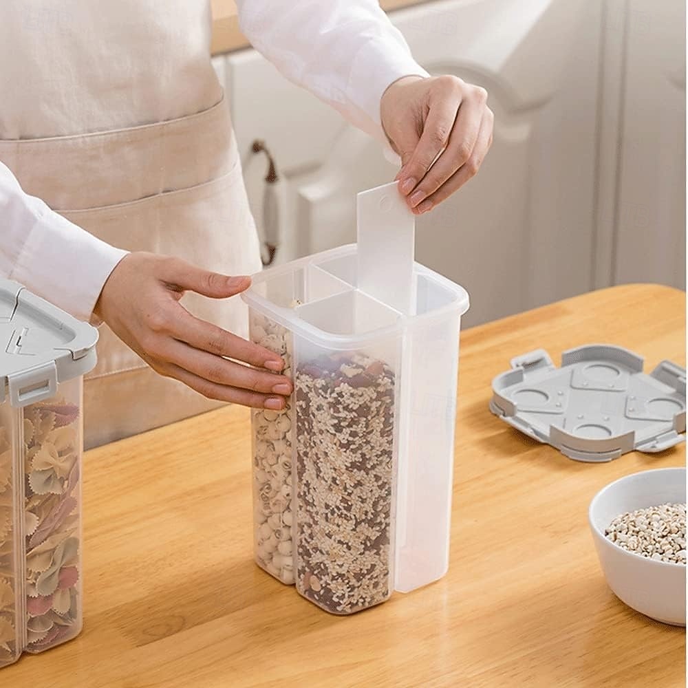 TAILI Airtight Cereal Storage Container, Clear 2.3L Airtight Kitchen Food Storage Container with Lids and Compartments for Grain, Sugar, Flour, Rice, Nuts, Snacks 2025 - $17.99 –P6