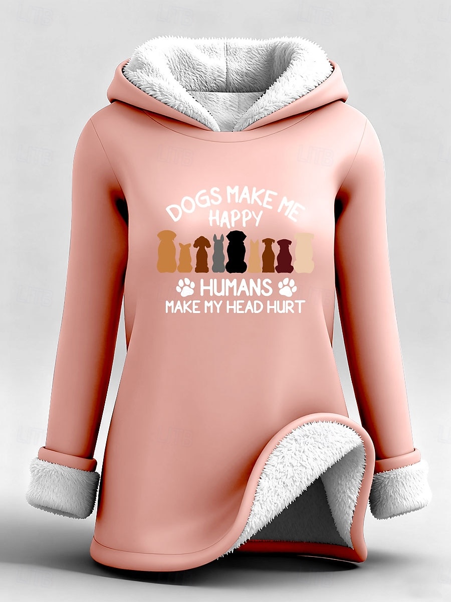 Damen Kapuzenpullover Druck Grafik Buchstabe Warm Lässig Sherpa-Fleece Langarm Mit Kapuze Normale Oberteile Lässig Straße Alltagskleidung Blau Schwarz Rosa Dunkelpink Rote Herbst Winter 2026 - $31.99 –P5