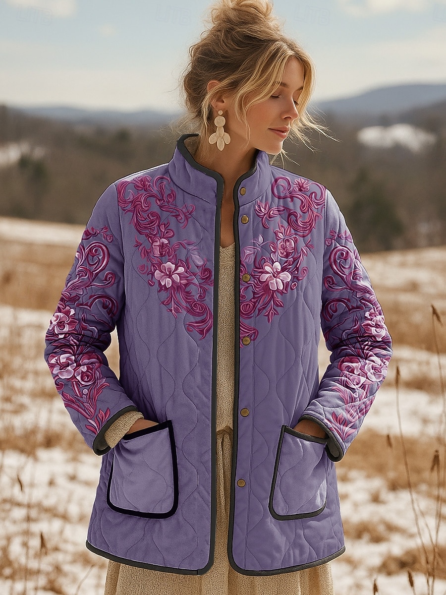 Femmes Veste d'hiver Veste matelassée Chaud Léger Imprimé Actif ancien Mignon Artistique Fleuri Occasionnel Régulier Col montant Coupe régulière manche longue Vêtements d'extérieur Bleu Violet Vert de 2026 ? $51.99 –P2