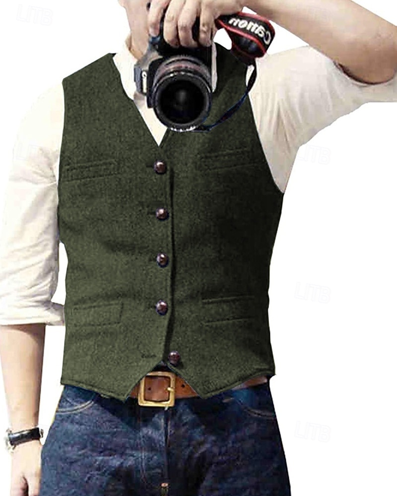 Hombre Chaleco Vacaciones Fiesta Negocio Moda Casual Primavera Otoño Bolsillo Botones Poliéster Cómodo Color sólido Recto 1 botón Escote en Pico Ajuste regular Plata Negro Champaña Vino Chaleco 2025 - $24.99 –P10