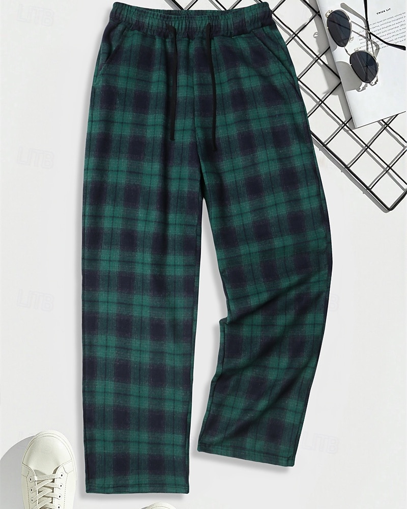 Herr Joggingbyxor Långbyxor Träningsbyxor med raka ben Snörning Ficka Elastisk midja Rutig Komfort Utomhussport Dagligen Mode Ledigt ArmyGreen Svart Microelastisk 2026 - $20.99 –P8
