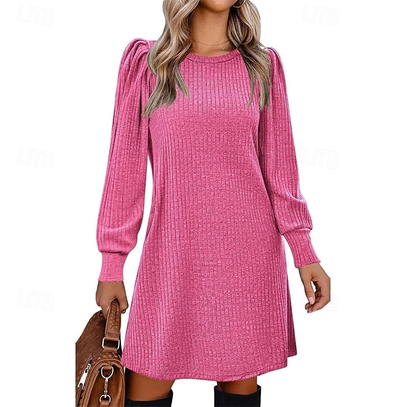Women's Mini Dress Casual Dress Elegant Fashion Modern Outdoor Daily Going out Regular Fit Plain Long Sleeve Crew Neck Black Pink Red Blue Spring Autumn 2025 - $31.99 –P7